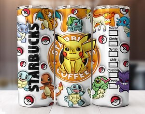 3D Inflated Pokemon Tumbler Wrap, Cartoon Floral Sublimation (digital Download) - Etsy