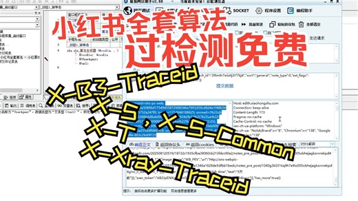 易语言协议post零基础小红书算法调用教程X-B3-Traceid，X-S，X-S-Common，X-T，X-Xray-Traceid