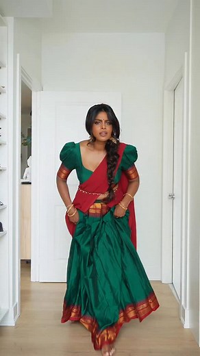 Haven’t worn a half saree in forever! As usual @beautythreads_boutique killed this look 😍 #halfsaree #southasian #tamil #southasianfashion #sareedrape | Sinkissed Beauty