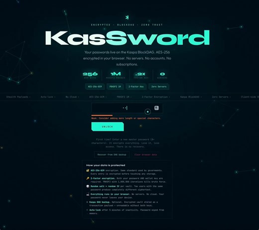 $KAS encrypted passwords.On-chain. 🔐Open-source on GitHub: