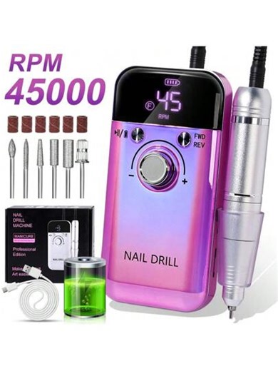 Taladro de uñas eléctrico profesional de 45,000 RPM - Portátil, recargable, bajo nivel de ruido, adecuado para manicura y pedicura - Alimentado por USB, batería de litio, regalo para el Día de San Valentín | SHEIN