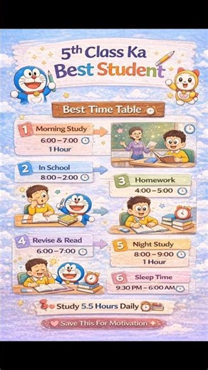 5th Class Best Time Table 📚 | Daily Study Routine for Students | Study 5.5 Hours Smartly ✨