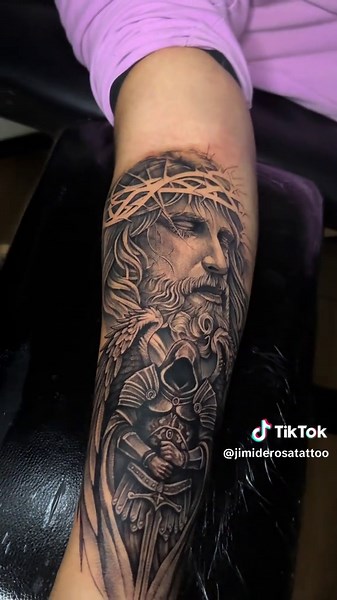 Stunning Jesus and Archangel Michael Tattoo Design