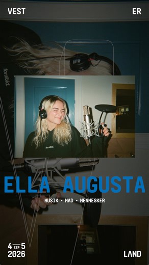 𝗘𝗟𝗟𝗔 𝗔𝗨𝗚𝗨𝗦𝗧𝗔 ‍💃 Kære venner Til september er vi så heldige, at 𝗘𝗹𝗹𝗮 𝗔𝘂𝗴𝘂𝘀𝘁𝗮 spiller Vesterland 2026 💙 Når 𝗘𝗹𝗹𝗮 𝗔𝘂𝗴𝘂𝘀𝘁𝗮 går på scenen med sit band bliver det med plads til både dans, fest og følsomhed med sange som ‘Hvad nu hvis’, ‘Uendelighed’, ‘Internetsangen’ og ’Baglæns’ - sidstnævnte har rundet 11 millioner streams. Gi’ Ella Augusta en masse Vesterland-kærlighed med på vejen ❣️ 𝗗𝗲 𝗳ø𝗿𝘀𝘁𝗲 𝟭𝟭 𝘂𝗱 𝗮𝗳 𝟯𝟲 𝗮𝗿𝘁𝗶𝘀𝘁𝗲𝗿 𝘁𝗶𝗹 𝘂𝗱𝘀𝗼𝗹𝗴𝘁 𝗩𝗲