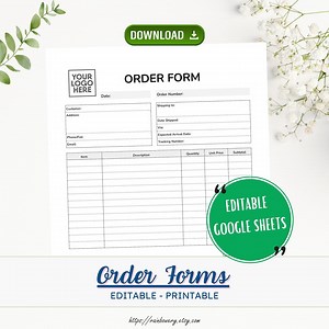 Order Form Editable Template Google Sheets, Small Business Order Form, Invoice Template, Order Fill Out Form, Google Templates, Spreadsheets - Etsy