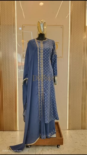 Dulhan Couture Studio on Instagram: "Elegance With Our Latest Dola Silk Panel Anarkali In A Mesmerizing Shade Of Blue. 💙💫 Featuring intricate hand-worked panels, a classic jewel neck, and delicate mirror-and-bead detailing, this piece is designed to make a statement. Paired with a flowy Chinon Silk dupatta and panelled palazzo, it’s the perfect blend of tradition and modern flair. *Coustumzied Avilable 📥DM AS @du_lh_an @dulhan_onlinestore *Order Now 📲 For More Details whatsapp:-8089384140 #D