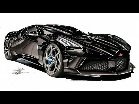 Realistic Car Drawing - Bugatti La Voiture Noire - Time Lapse