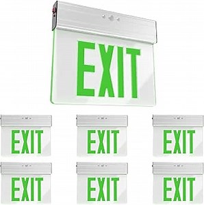 Sunco 6 Pack LED Edge-Lit Exit Sign, Illuminated Rechargeable Emergency Lights for Business, Green Edge Lit Mirror, 90 Minute Emergency Time, 120-277V, Wall Or Ceiling Mount, UL