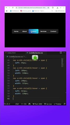 Navbar Hover Effects 🔥 HTML CSS #webdevelopment #html #css #shorts