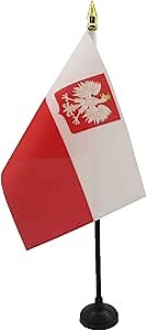 AZ FLAG - Poland with eagle Table Flag 4'' x 6'' - Polish coat of arms Mini Desk Flag 100% Polyester 15 x 10 cm - Office Banner with 10'' Pole - Golden Spear