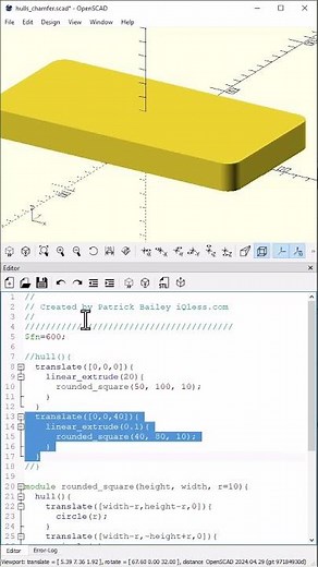 OpenScad: Chamfer Like Effect using Hulls #3dprinting #openscad