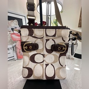 EUC Coach Classic Monogram Cream and Brown Crossbody Bag