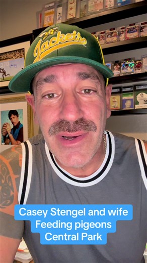 New York Yankee manager Casey Stengel with wife feeding pigeons in Central Park New York, New York! ##centralpark##fyp##mlb##newyork##sportscards