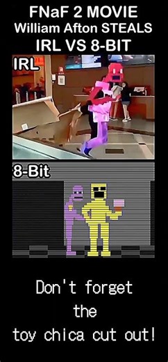 Purple Guy Steals a FNAF 2 Movie Poster IRL VS 8-BIT With Subtitles !