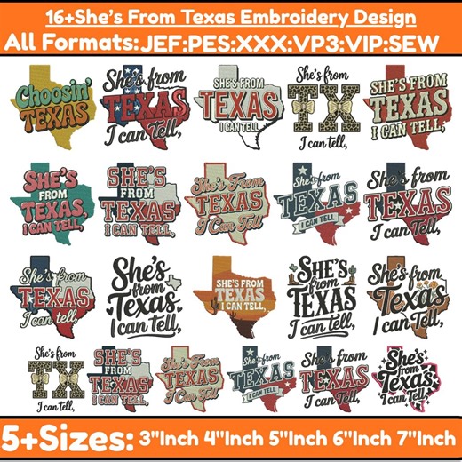 She’s From Texas Machine Embroidery Design Texas State Western Cowgirl Pattern Texas Girl Embroidery File Southern Girl Pes 5 sizes Download - Etsy