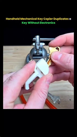 The Curious Core on Instagram: "This handheld key copier duplicates a key without electronics, software, or digital scanning. Instead, it physically traces the original key’s profile. As the original key is guided through the machine, every ridge, depth, and spacing is mirrored onto a blank key through controlled pressure and precise alignment. Because the cutting wheel moves in real time with the tracer, the duplicate matches the original with high accuracy. The process is consistent, repeatabl
