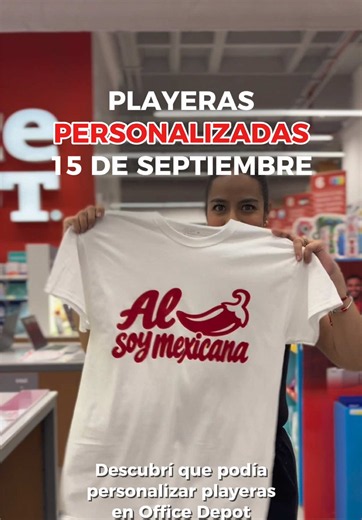 Tu playera para este 15 de septiembre puede quedar así 👕🇲🇽 Trae tu diseño a Office Depot y conviértelo en una playera personalizada para celebrar las Fiestas Patrias a tu estilo. ✨ Consulta disponibilidad del servicio en tiendas participantes. Servicio disponible en Office Depot Oasis, Lindavista, Del Valle, Santa Fe, Plaza Miyana, La Viga, Cuernavaca, Pedregal, Satélite, Zaragoza, Las Flores Coacalco, Parque Delta, Tlaxcala, Tehuacán, Gran Patio Pachuca, San Juan del Río, López Mateos Guadal