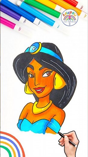 Draw Disney Princesses | Princess Jasmine Easy Drawing Wow 🌈👸🏼#disney #drawing #shorts