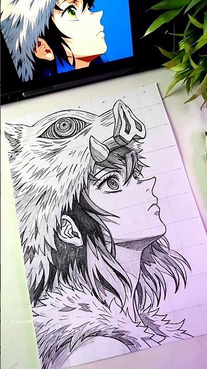 Inosuke Hashibira 🐗 Drawing With Boar Mask🔥✍️| Demon Slayer Anime Drawing #shorts #drawing #anime