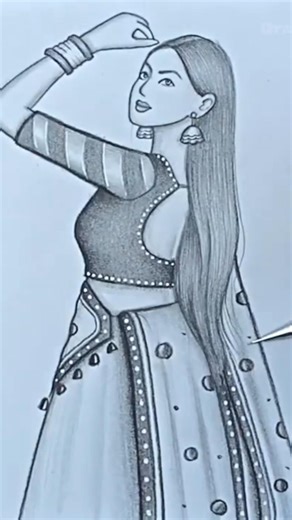 How to Draw a Traditional Girl Pose __ Pencil sketch Cute girl drawing❤️#pencilportrsit #shortvideo