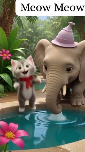 🐱🐘 Kitten & Little Elephant: Jungle Water-Splash Party (3D Animation)
