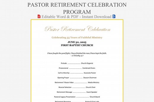 Pastor Retirement Celebration Program Sample & Template - Etsy