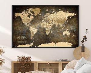 Push Pin World Map, Custom World Map Canvas, Large World Map, Rustic World Map Decor, Push Pin Travel Map, Framed World Map, Horizontal - Etsy