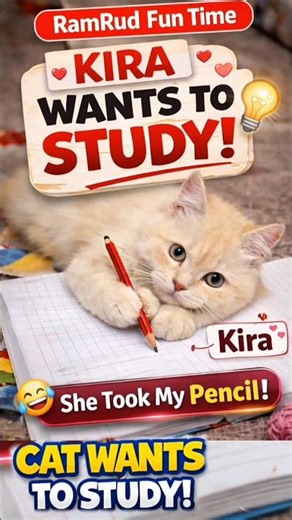 Our Cat Kira Wants to Study | Kira took my Pencil | Funny Cat Moment | RamRud FunTime