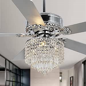 Modern Ceiling Fans with Lights, 52 Inch Crystal Chandelier Ceiling Fans, Large Ceiling Fan Fandelier with Lights for Dining Room