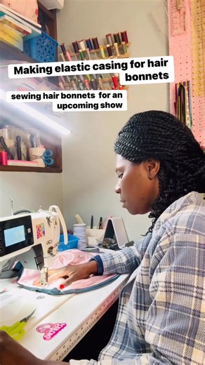 Sewing high quality reversible hair bonnets #creator | Christiana Koroma