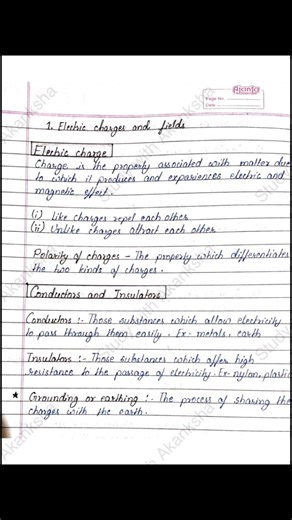 Electric Charges and fields |Class 12 Physics handwritten notes | NCERT | CBSE | JEE | NEET #shorts