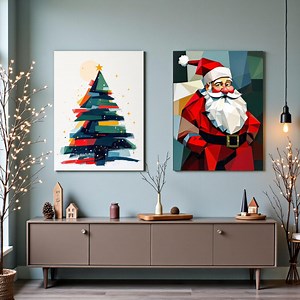 Abstract Christmas Set of 2 – Santa & Tree Printable Wall Art as Greeting Cards - Etsy