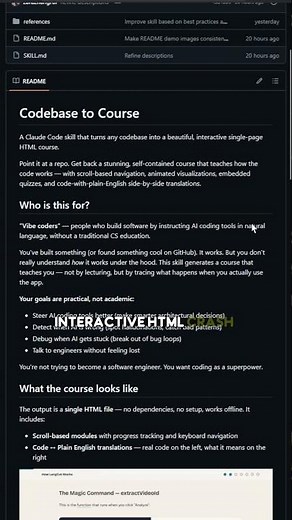 A Claude Code skill that turns any codebase into a beautiful, interactive single-page HTML course