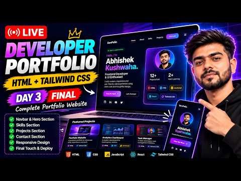 🔥 Build a Stunning Developer Portfolio with Tailwind CSS LIVE | HTML Mini Project for Beginners 3