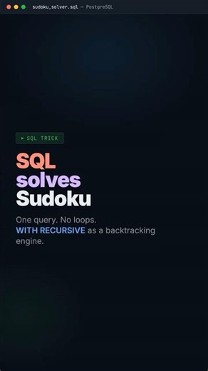 SQL Solves Sudoku in One Query 🧩 - #SQL #PostgreSQL #Sudoku #algorithm