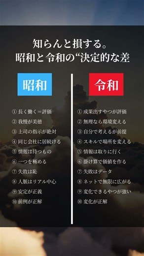 知らんと損する昭和と令和の決定的な差#昭和と令和 #時代の変化 #働き方 #考え方 #自己成長 #マインドセット #行動力 #スキル #人生変えたい #挑戦