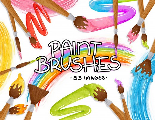 Paint Brush Clipart Paint Brushes PNG Art Supplies Brush Strokes Rainbow Paint Painting Clipart for Artist Digital Download - Etsy