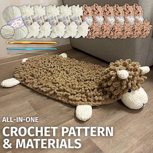 Alpaca Rug Crochet Kit, Pattern   Chenille Loop Yarn, Easy Finger Knitting Plush Rug, Craft Kit - Etsy