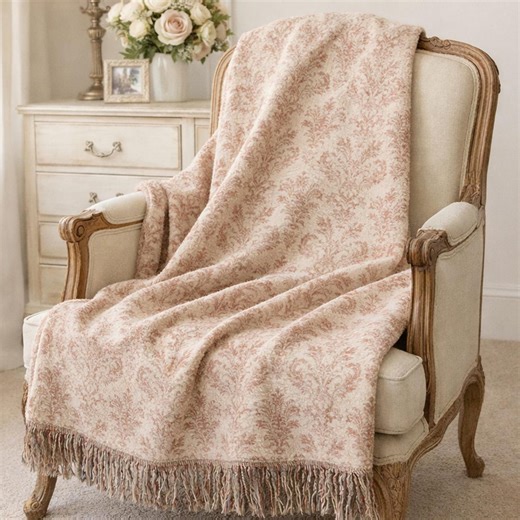 Pink Damask Woven Blanket, Vintage Throw Blanket, French Country Decor, Victorian Decor, Shabby Chic Vintage Tapestry - Etsy