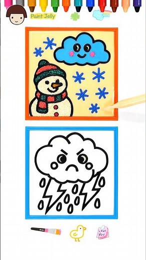 Snowy weather Card , Jelly Painting for kids, Dropper Coloring Page #fun