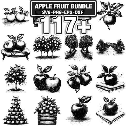 117  Apple Fruit Svg, Png, Dxf, Eps Designs Bundle | Instant Digital Download - Etsy