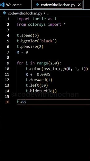 Colorful Spiral Galaxy Pattern using Turtle in Python.
