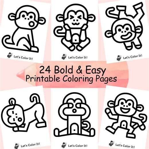 Monkey Punch Coloring Pages for Kids, Printable Bold and Easy Designs, Simple for Toddlers, Japanese Macaque Download, Preschool Activity - Etsy