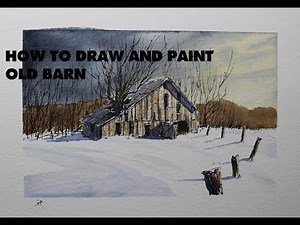 How to draw and paint Old Barn in winter,watercolor line and wash.Nil Rocha