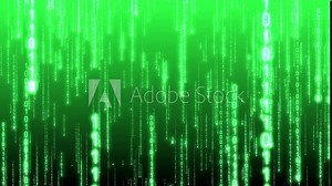 Green binary code falling down - matrix concept. Camera moves thorough falling digits, glow effect, gradient background - 3D 4k animation (3840x2160 px). Stock Video