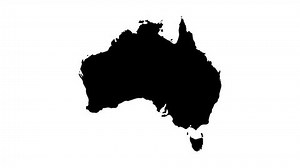 Australia map animation. Black line smoothly transitioning to fill, drawing on white, transparent alpha channel.