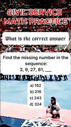 Find the missing number in the sequence:3, 9, 27, 81, ___a) 162b) 216c) 243d) 324#mathchallenge