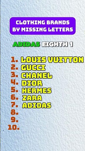 Only 1% Can Guess These 10 Clothing Brands 🙀🙀! Missing Letters Quiz | #quiz #trivia #education