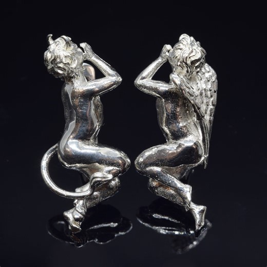 Angel and Devil Whisper in Your Ears Earrings, Unique Sterling Silver Earrings - Etsy