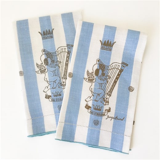 Vintage Georges Briard Linen Tea Towels Pair: MCM Blue & White Striped Guest Towels - Etsy